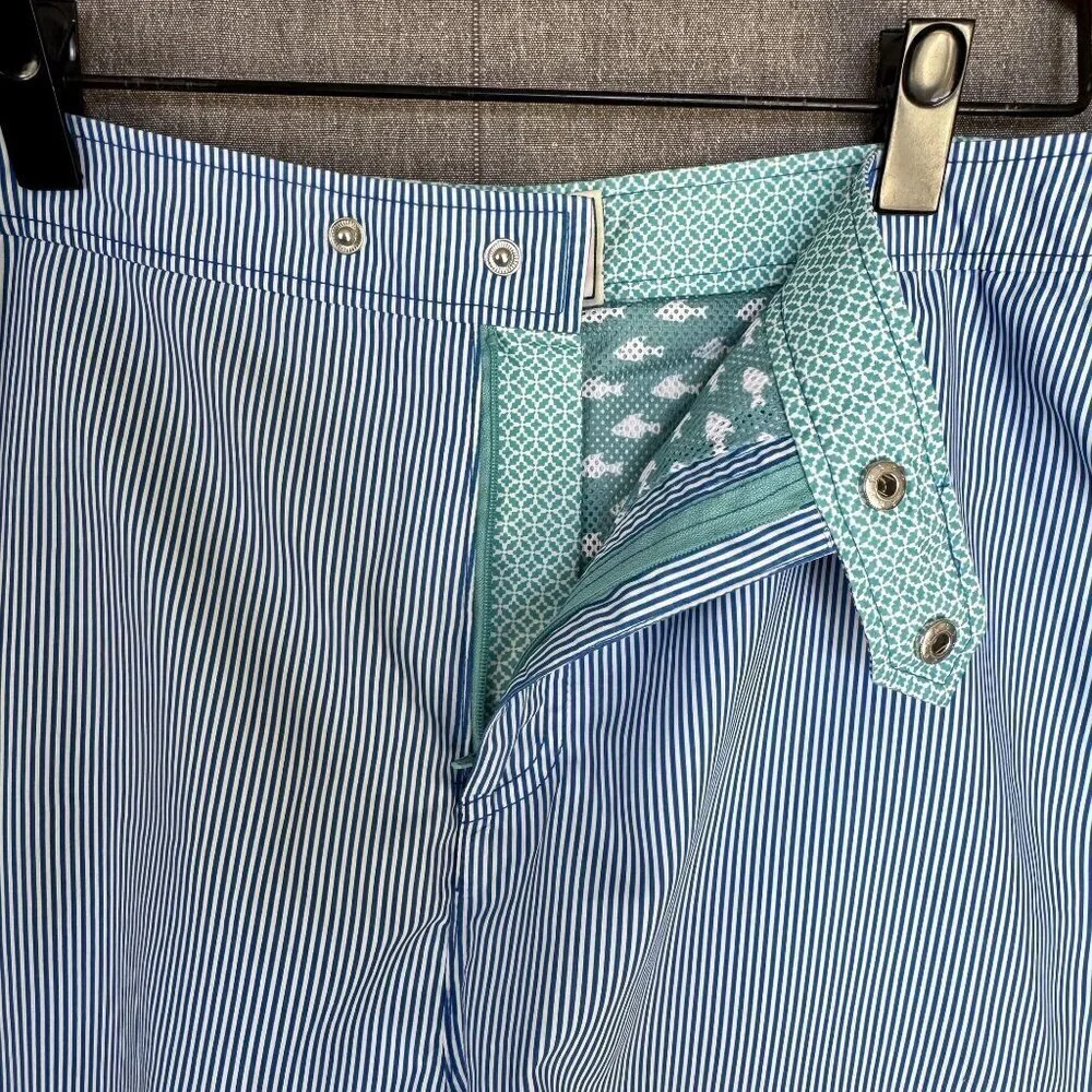 Ted Baker Blue White Strip Lobster Logo Snap Front Swim Shorts Size 2XL / 6